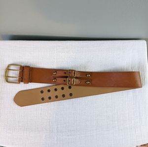 Brown Vegan Leather Belt with Gold Buckle Detail
